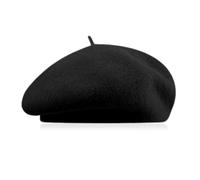 GIDWRIY Chapeau Beret Hiver Chic Français, Laine Artiste Élégant, Couleur Unie, Vintage Basque Stylé, Souple Parisien-Noir
