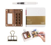 GIDWRIY Kit Aquarelle Voyage,Mini Palette Aquarelle Portable Bois,Kit D'Aquarelle Miniature,Travel Watercolor Palette avec 8 Grilles,Ensemble D'Aquarelle de Poche,Palettes de Artistes en Bois