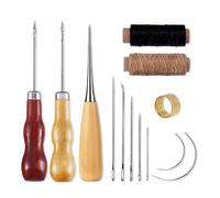 GIDWRIY Kit Couture Cuir, 2 Pcs Fil Ciré pour Cuir Marron Noir, avec Aiguille Cuir Main et Alene pour Cuir, Outils pour Coudre le Cuir, Kit de Réparation Couture,Aiguille et Fil a Coudre pour DIY