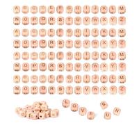 GIDWRIY Lot de 104 Perles Bois Lettres Alphabet 12 mm,Perles Cubique Lettres Avec Trous,Perle Cube pour Bracelet,Loisirs Créatifs Perle Bois Naturelles,Letter Beads pour Porte-Clés,Colliers, Bijoux