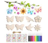 GIDWRIY Lot de 57 Kits de Bricolage pour Enfants,Pendentif en Bois à Peindre,Bricolage en Bois a Suspendre,Activité Manuelle Anniversaire,Kit Loisir Creatif Enfant avec Stylo Aquarelle, Autocollants
