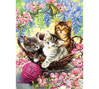 GIEAAO 5D Diamond Painting Complet Chat, Broderie Peinture Diamant Painting Animal, Canevas Diamant kit Complet Point De Croix Broderie Salon Chambre Autocollant Mural Décoration 30x40cm