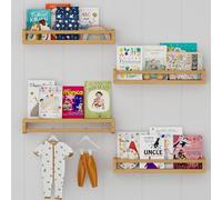 Gieanoo Étagère murale flottante en bois naturel massif de 40 cm, lot de 4 pour chambre d'enfant, salle de bain, cuisine