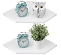 GIEANOO Lot de 2 étagères d'angle blanches flottantes en bois de chêne massif avec trou pour fil métallique pour cuisine, salon, chambre à coucher