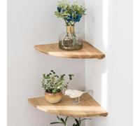 GIEANOO Lot de 2 étagères d'angle flottantes en Bois de chêne Massif de 18cm avec Trou de Fil pour Chambre à Coucher, Cuisine, Salon