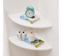 GIEANOO Lot de 2 étagères d'angle flottantes en Bois de chêne Massif de 25cm avec Trou de Fil pour Chambre à Coucher, Cuisine, Salon Chêne Blanc