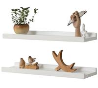 GIEANOO - Lot de 2 étagères flottantes en Bois de chêne Massif avec Rebord, étagère Murale décorative pour Salon, Cuisine, Chambre à Coucher, Couloir, Blanc, 60 cm