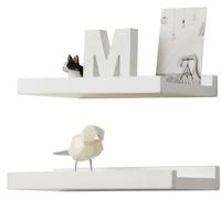Gieanoo - Lot de 2 étagères flottantes en bois de chêne massif avec rebord, étagère murale décorative pour salon, cuisine, chambre à coucher, couloir, blanc, 30 cm