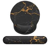 Giecy Tapis de Souris Support de Repose-Poignet, Tapis Souris Ergonomique en Gel, Tapis de Souris Frais pour Gamer, Repose Poignet Souris avec Base en PU antidérapant (Marbre Noir Kit)