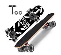 GIEEU Skateboards avec roues lumineuses colorées pour débutants, enfants, adolescents, adultes, Mini-Cruiser-Board, 9 couches, deck en érable canadien (X-Noir et blanc)