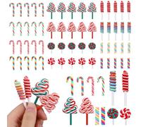 Giegxin Lot de 60 mini sucreries d'orge de Noël artificielles pour travaux manuels, décoration de Noël, mini sucette arc-en-ciel à la menthe poivrée, décoration de Noël, petites décorations de Noël