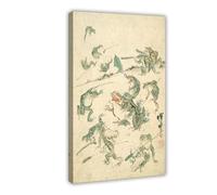 GIEIG Battle Of The Frogs - Kawanabe Kyosai Print Poster japonais Ukiyo-e pour chambre d'adolescents et garçons - Art mural sur toile avec cadre 61 x 91,4 cm
