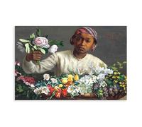 GIEIG Impression sur toile Jeune femme avec pivoines de Frederic Bazille - Décoration murale moderne pour chambre à coucher - 30 x 45 cm