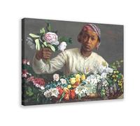 GIEIG Impression sur toile Jeune femme avec pivoines par Frederic Bazille pour chambre d'adolescent garçon 40 x 60 cm