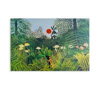 GIEIG Impression sur toile Jungle avec soleil couchant par Henri Rousseau - Décoration murale pour la maison, l'école, le bureau - Sans cadre - 60 x 90 cm