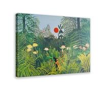 GIEIG Impression sur toile Jungle avec soleil couchant par Henri Rousseau - Décoration murale pour maison, école, bureau - 50 x 75 cm