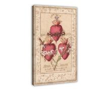 GIEIG Impression sur toile Motif cœurs de la Sainte Famille catholique Décoration murale pour la maison, l'école, le bureau 60 x 90 cm