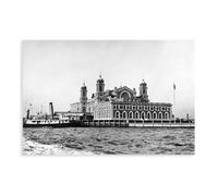 GIEIG Impression sur toile vintage Ellis Island New York 1918 - Décoration murale pour chambre à coucher, bureau, cadeau - Sans cadre - 50 x 75 cm