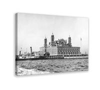 GIEIG Impression sur toile vintage Ellis Island New York 1918 pour décoration d'intérieur, école, bureau 30 x 45 cm