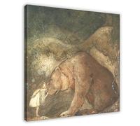 GIEIG John Bauer Kissed The Bear On The Nose 1907 Jeune princesse ours conte de fées Impression sur toile pour la maison, l'école, le bureau, cadre 40,6 x 40,6 cm (4