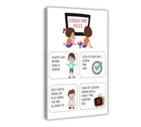 GIEIG Poster sur toile et cadre imprimé « Screen Time House Rules for Kids » - 40,6 x 61 cm