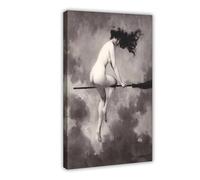 GIEIG Poster sur toile « Witch On Broom Departure For The Sabbath » d'Albert Joseph Penot pour chambre - Impression sur toile et cadre imprimé - 30 x 45 cm