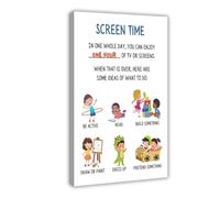 GIEIG Screen Time House Rules for Kids For Toddler & Preschoolers Canvas Wall Art Print Poster For Home School Office Decor Frame 40,6 x 61 cm