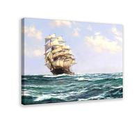 GIEIG Tableau Clipper Ship On The High Seas par Montague Dawson - Poster Impression pour chambre d'adolescents et garçons - Art mural sur toile - Cadre 61 x 91,4 cm (60 x 90 cm)