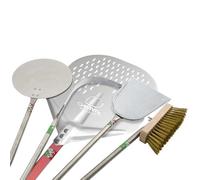 GIEMME Lot de 5 Pelles à Pizza en aluminium et acier, Pelle pour Four Perforé en Aluminium 33x33 cm, manche 120 cm, pour four profonds 100/110 cm