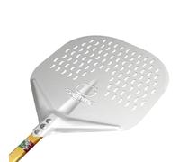 GIEMME Pelle à pizza perforée en aluminium - pour pizza de 33 cm personnalisable avec gravure - Pelle à four à bois (Tête ø 33 cm personnalisée, Longueur de manche 60 cm)