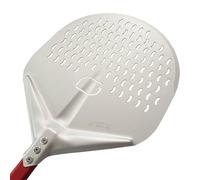 GIEMME Pelle à pizza perforée en aluminium, Professionnel, Anodisée, Forme ronde, Plat perforé (Pelle : Ø 30 cm, Manche : 90 cm)