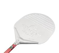 GIEMME Pelle à pizza perforée en aluminium, Professionnel, Anodisée, Forme ronde, Plat perforé (Pelle : Ø 36 cm, Longueur du manche : 120 cm)