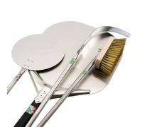 GIEMME Set 4 Accessoires Pizza - Pelle Aluminium Anodisé 33 cm, Pelle Ronde Inox, Brosse & Pelle à Cendres - Pour Fours Profonds jusqu’à 140 cm