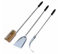 GIEMME Set Accessoires Four Acier INOX avec Brosse et Pelle à Cendres | Manche 113 cm; tête orientable; nettoie la sole; retire les résidus; idéal four à bois ou pizza