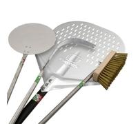 Giemme Spoleto Lot de 4 pelles à pizza professionnelles en aluminium et inox avec pelle perforée de 33 cm, pelle à pizza de 22 cm de diamètre et manche de 150 cm, pour fours jusqu'à 140 cm, fabriqué