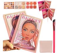 Gienslru Christine Makeup Book Palette, 82 Color Eyeshadow Palette Colorful Makeup, Eye Shadow Palette Makeup Book, Christine 3-in-1 Palette Notebook Eye Shadow + Highlighter + Blush (2pcs)