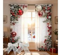 Gienslru Christmas Ball Holiday Printed Curtains, 2 Pieces 2D Flat Printed Red Luxury Xmas Print Curtains with Snowflakes and Pine Branches, for Bedroom Living Room Party Décor (39.4 * 86.6in)