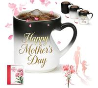Gienslru Color Changing Ceramic Mug - 300 ml Mother's Day Ceramic Mug, Heart-Shaped Novelty Water Cups with Handle, Funny Drinkware Mother's Day Present for Women Grandma (A-1)