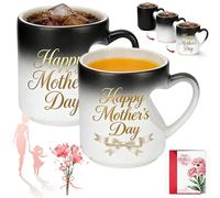 Gienslru Color Changing Ceramic Mug - 300 ml Mother's Day Ceramic Mug, Heart-Shaped Novelty Water Cups with Handle, Funny Drinkware Mother's Day Present for Women Grandma (Mix)