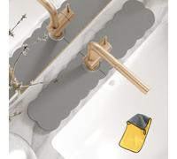 Gienslru Contour de Robinet Absorbant, Contour Robinet Absorbant, Pierre absorbante evier, Long Plateau d'évier en Pierre de diatomite à séchage Rapide (B-Gris, 60 * 10cm)