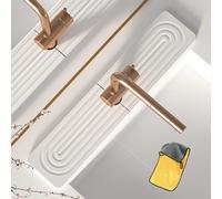 Gienslru Contour de Robinet Absorbant, Contour Robinet Absorbant, Pierre absorbante evier, Long Plateau d'évier en Pierre de diatomite à séchage Rapide (A-Blanc, 40 * 10cm)