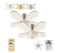 Gienslru Crystal-Effect LED Ceiling Fan with Lights, 5-Blade Dimmable Chandelier, Remote Control, 3 Speeds, E27 Socket, White (2Pcs)