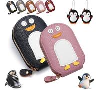 Gienslru Cute Penguins PU Credit Card Coin Wallet, Cute Penguins Card Coin Holder, Creative Cartoon Penguin Accordion Cards Wallet with Zip Built-in 11 Cards Slots for Men Women Present (B-1)