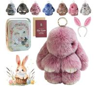 Gienslru Easter Keychain With Tin Box, 4" Handmade Soft Bunny Charms, Easter Cute Bunny Plush Keychain, for Women & Teens Sweet Surprise (C-1)