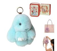 Gienslru Fluffy Bunny Keychain in Gift Tin, Ultra-Soft Plush Keyring as a Cute Bag Charm for Backpacks, Adorable Pom Pom Keyring, Perfect Easter Gift and Handbag Accessory for Women and Girls (G)