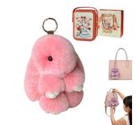 Gienslru Fluffy Bunny Keychain in Gift Tin, Ultra-Soft Plush Keyring as a Cute Bag Charm for Backpacks, Adorable Pom Pom Keyring, Perfect Easter Gift and Handbag Accessory for Women and Girls (K)