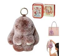 Gienslru Fluffy Bunny Keychain in Gift Tin, Ultra-Soft Plush Keyring as a Cute Bag Charm for Backpacks, Adorable Pom Pom Keyring, Perfect Easter Gift and Handbag Accessory for Women and Girls (E)