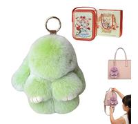 Gienslru Fluffy Bunny Keychain in Gift Tin, Ultra-Soft Plush Keyring as a Cute Bag Charm for Backpacks, Adorable Pom Pom Keyring, Perfect Easter Gift and Handbag Accessory for Women and Girls (I)