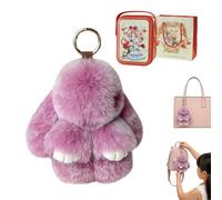 Gienslru Fluffy Bunny Keychain in Gift Tin, Ultra-Soft Plush Keyring as a Cute Bag Charm for Backpacks, Adorable Pom Pom Keyring, Perfect Easter Gift and Handbag Accessory for Women and Girls (L)