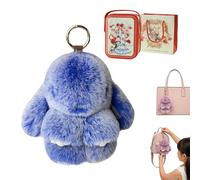 Gienslru Fluffy Bunny Keychain in Gift Tin, Ultra-Soft Plush Keyring as a Cute Bag Charm for Backpacks, Adorable Pom Pom Keyring, Perfect Easter Gift and Handbag Accessory for Women and Girls (N)